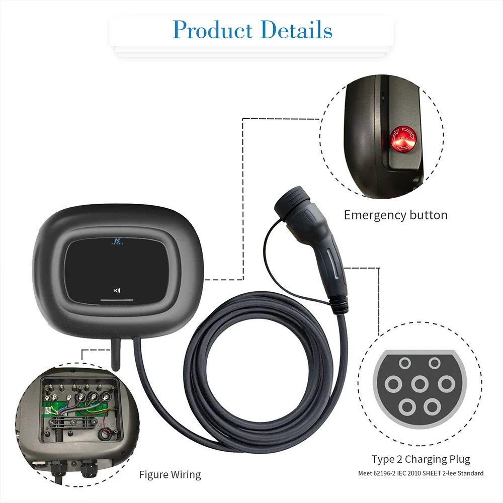 Khons EV Wallbox Type2 32A Electric Car Charger 7kw Electric Vehicle Charging Station EVSE  5M Cable for BYD Tesla