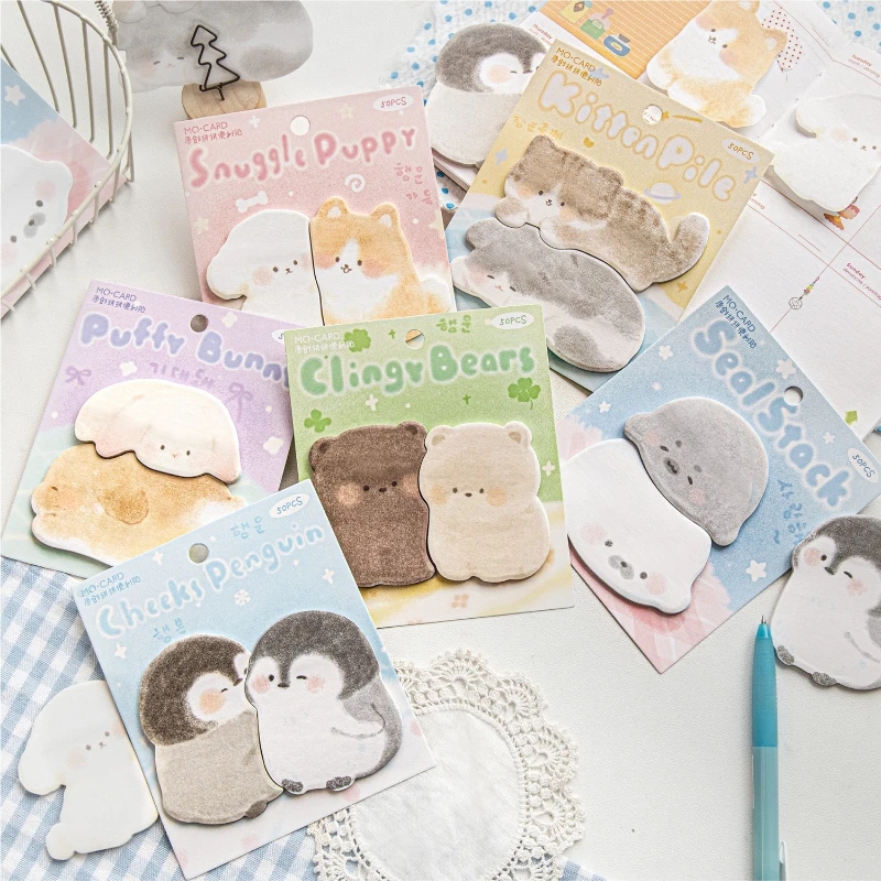 Kawai White Kraft Paper Notes Meng Zai Dui Dui Series Cute Student Messages for Forgotten Things N Times Office School Supplies