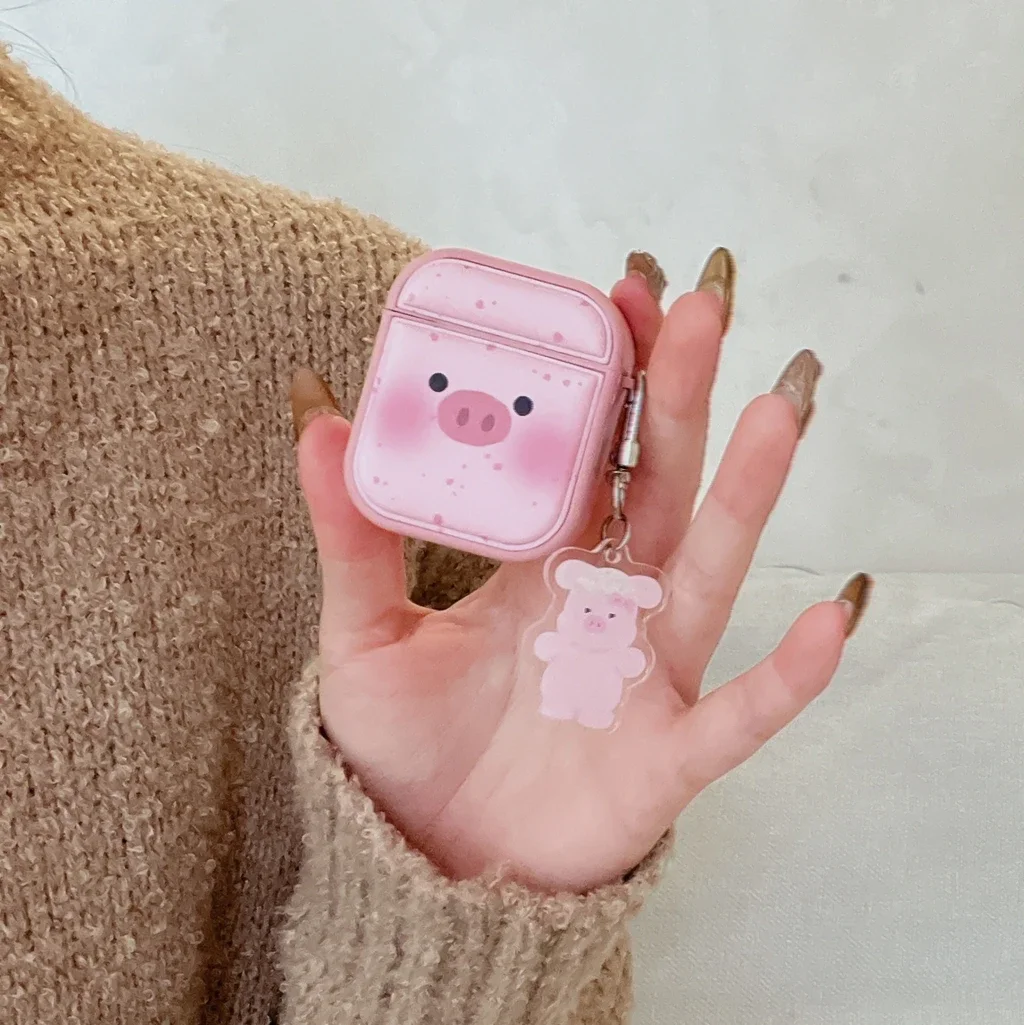 Cute Cartoon Pink Splash-ink Pig Pendant Case Cover for AirPods 1 or 2 3 4 AirPods Pro Pro 2