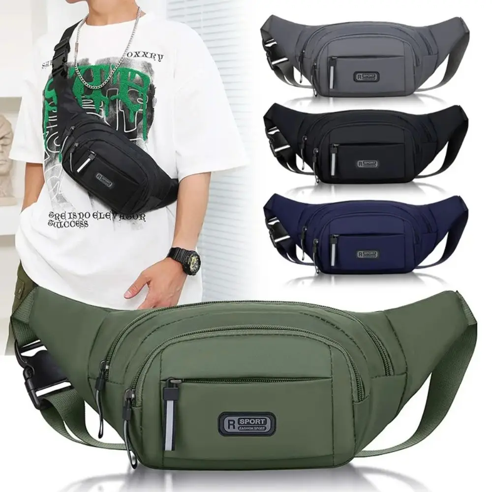 Bolsa de cintura multifuncional masculina de nylon, bolsa de peito crossbdoy ajustável de grande capacidade, leve, casual, bolsa de corrida, cinto, academia