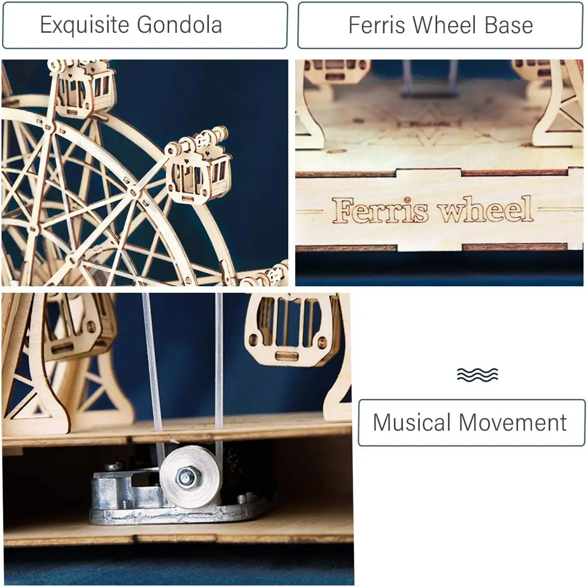 Robotime Ferris Wheels Zestawy modeli muzycznych 3D Drewniane puzzle Mechaniczne zestawy do majsterkowania Łamigłówki dla chłopców i dziewcząt Adul