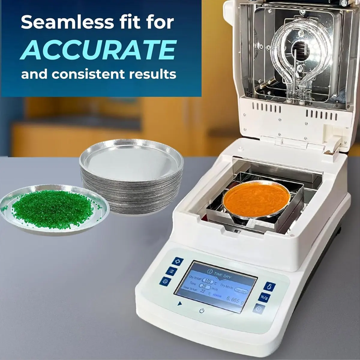 

AB09 Aluminum Sample Pans for Moisture Analyzer (50 Pack) 90mm Round Lab Trays, Disposable Weighing Dishes, Foil Pan