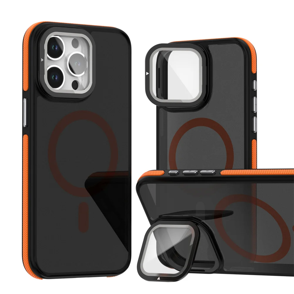 Luxury Matte Frosted Magnetic For Magsafe Phone Case For iPhone 16 15 17 Pro Max 14 13 12 11 Full Coverage Lens Stand Back Cover