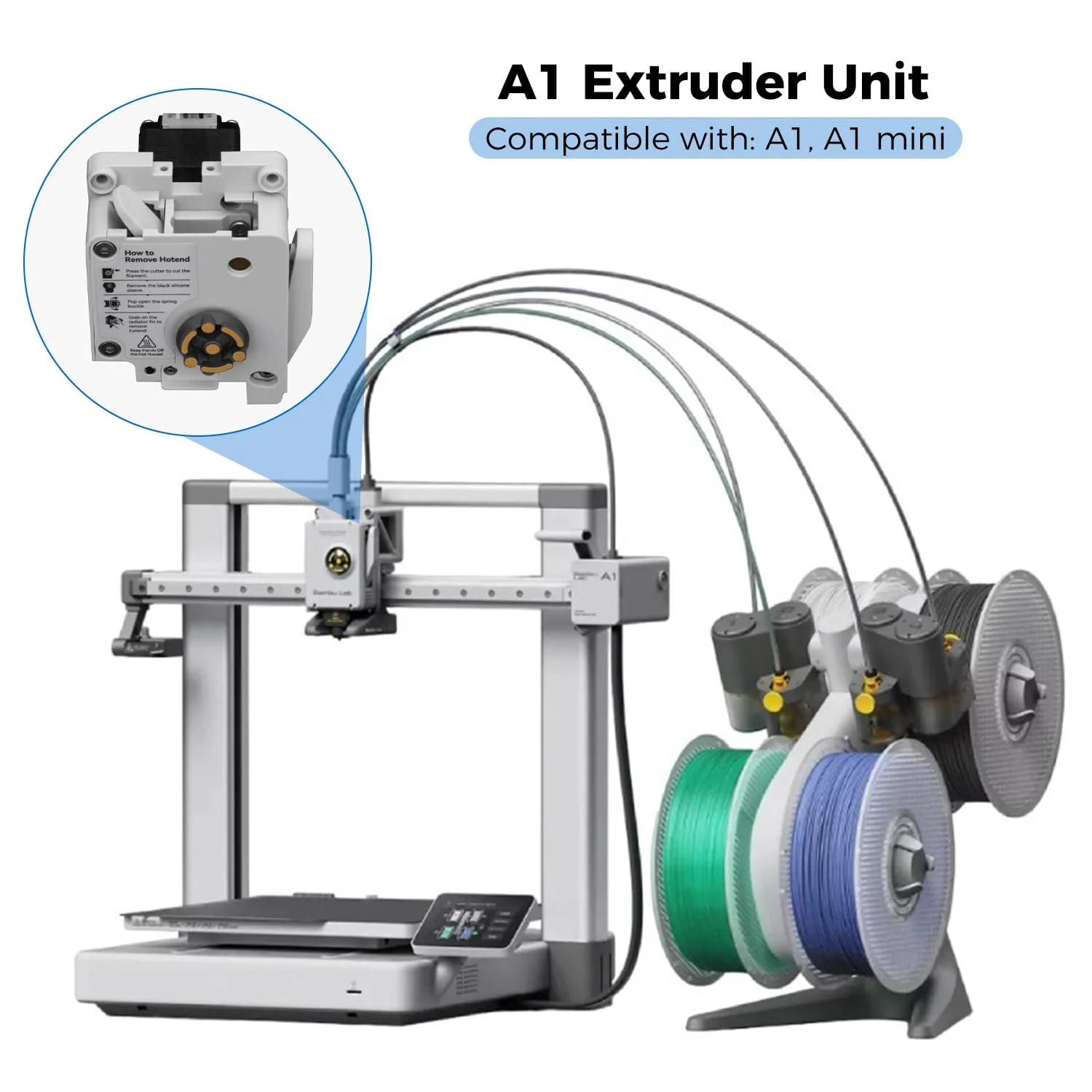Hardened Steel Gear Extruder Assembly Replacement for A1 / A1 Mini 3D Printer, Complete Feeder Extruder Unit
