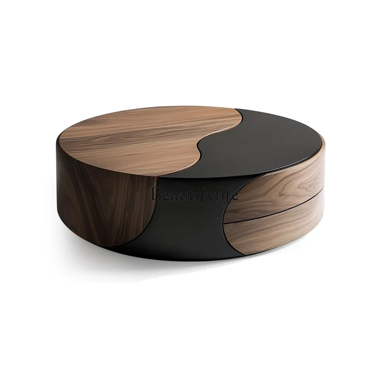 Solid wood light luxury high-end art coffee table  minimalist medieval personality creative round table