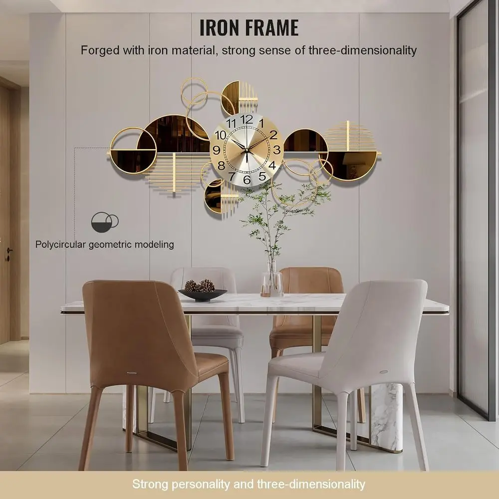 Reloj de pared de metal 3D contemporáneo, ticking silencioso, reloj de arte decorativo grande para el hogar, 34 x 17,7