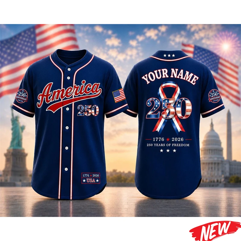 America 250 Years Baseball Jersey For Men Personalized Name USA 250th Anniversary Shirt 1776 -2026 Patriotic Short Sleeve Gift