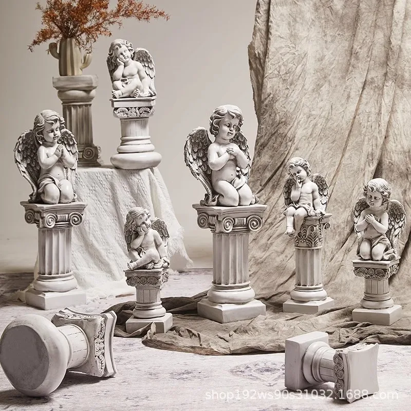 LMM Vintage Nordic Angel Ornament Creative Roman Column Model Statue Entryway Villa