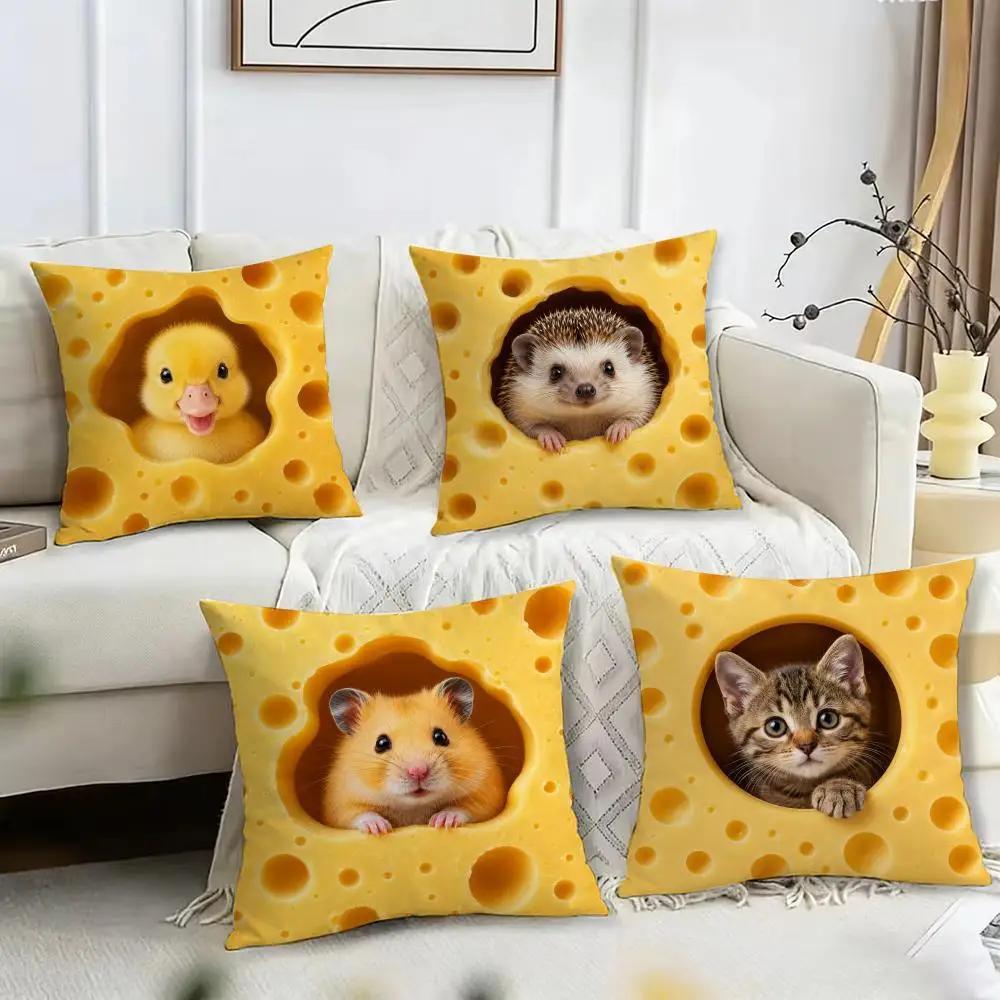 Cute Cheese Animal Cartoon Cushion Cover Pillow Case Short Plush Square Throw Pillow Covers Pillowcase Sofa Home Decor Gift