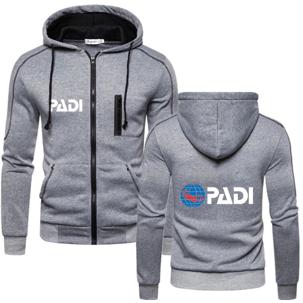 2024 Scuba Driver Padi New Printing Men Spring and Autumn Hooded Long Sleeve Zipper Solid Color Hoodie Casual Clothing