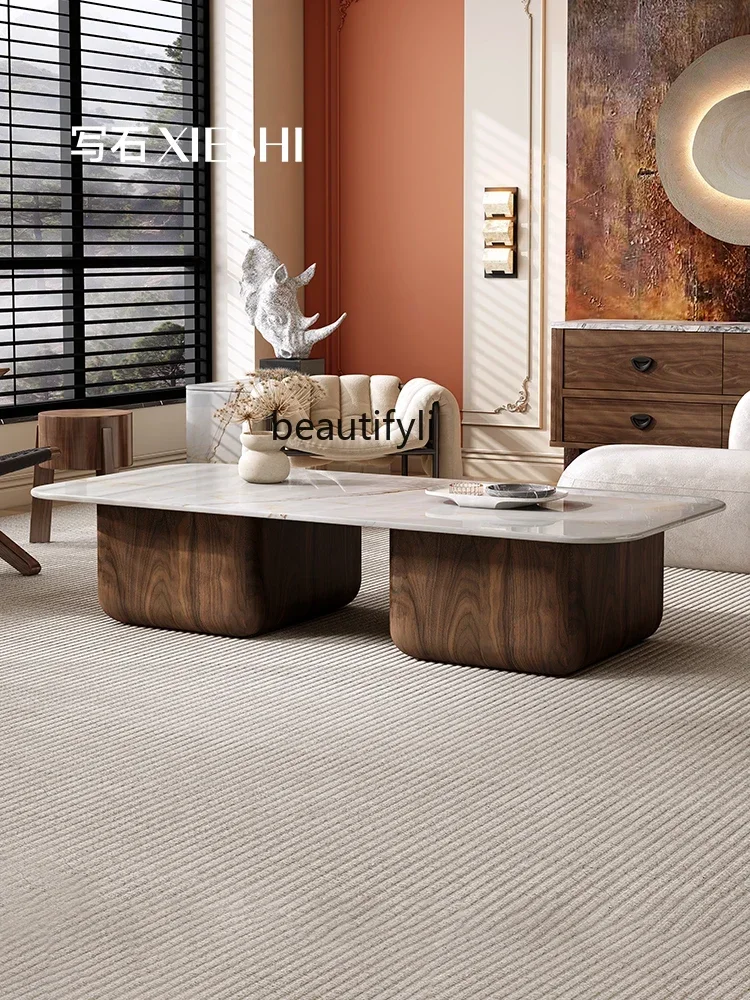 

FA Natural Marble Tea Table Small Apartment Living Room Home Modern Minimalist Mid-Ancient Style High-End Tea Table