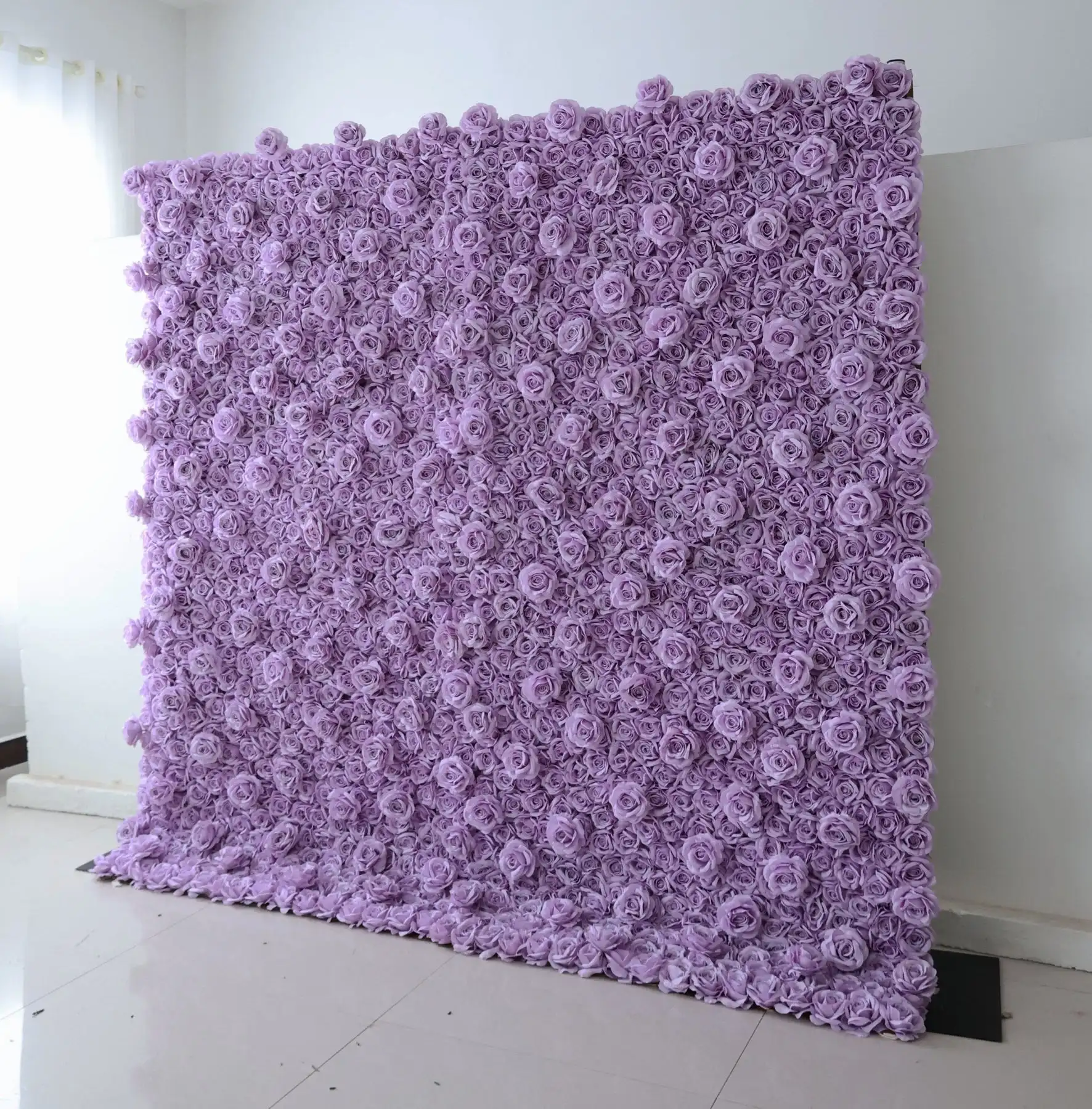 Luxury 3D Solid color Series Purple roses Flower Wall, Artificial Rose Fabric Floral Wall, Outdoor Party Wedding Backdrop Decor