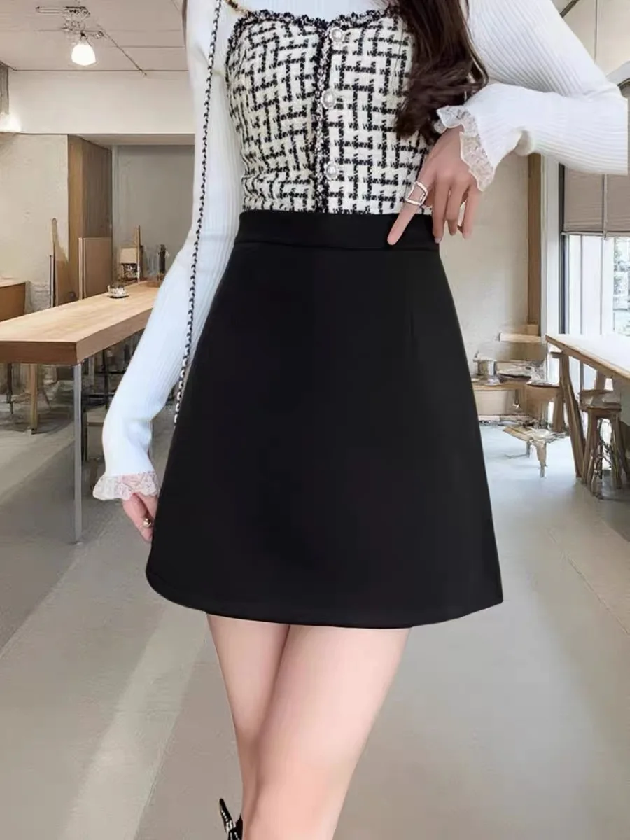 

Black Commuter A-Line Skirt High Waist Women's Style Slimming Summer New Arrival Short Skirt for Petite Women