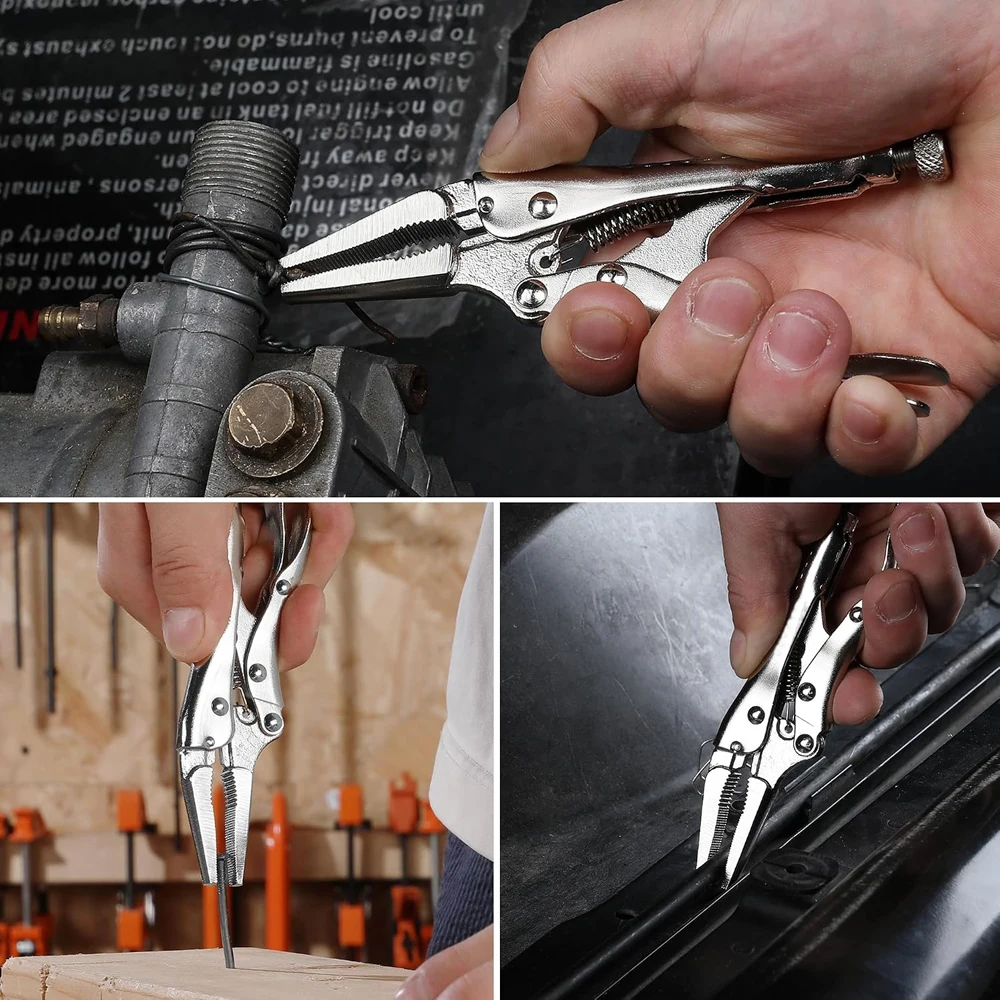 5-Zoll-Mini-Schraubzange mit gebogenen Zangenbacken, robuste Mini-Spitzzange mit verstellbarer Höhe und rutschfestem Griff – Detail 5