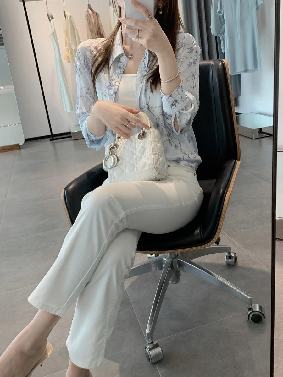 

Женская блузка DAJO'S из шелковистого атласа с вышивкой, гладкая, прозрачная, повседневная, для работы, с защитой от солнца, премиум-класса