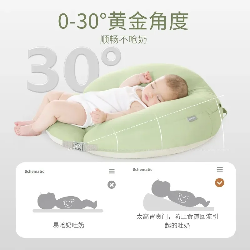 Almohadilla para dormir para bebé, almohada transpirable y extraíble, anti-tobillos, con pendiente de leche, lavable a máquina