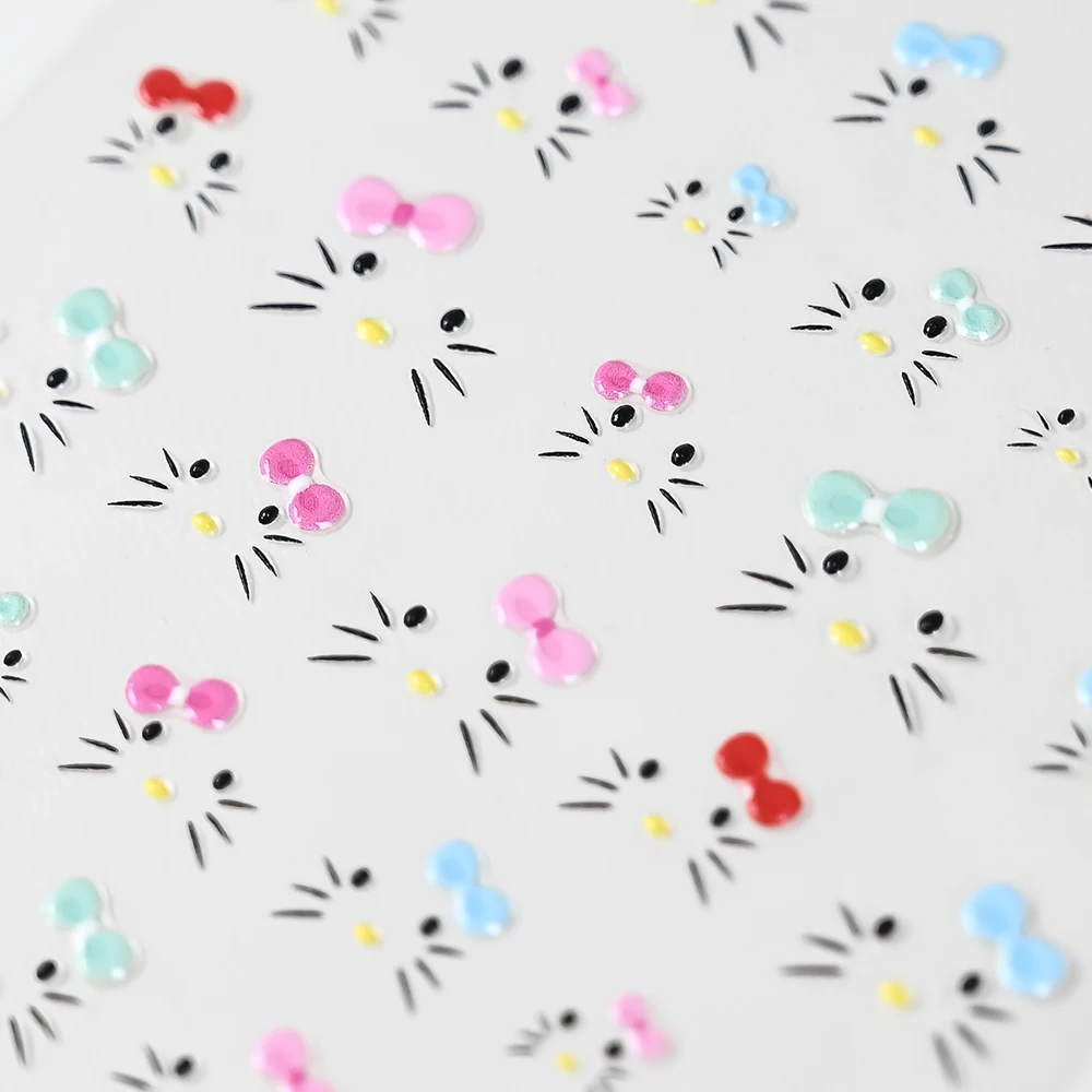 4 teile/satz Hallo Kitty Bart Gesicht Nette Nagel Aufkleber Für Mädchen Hallo Kitty Lächeln Wink Ausdruck Nagel Aufkleber Rot Kitty gesicht Slider