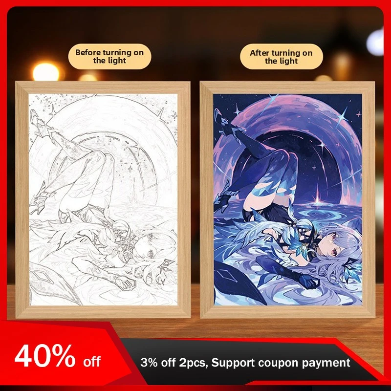 

23cm/9.06in Genshin Impact Game Figure Mirror Light Painting Skock Peripherals Led Night Collectible Gift Birthday Bedroom Decor