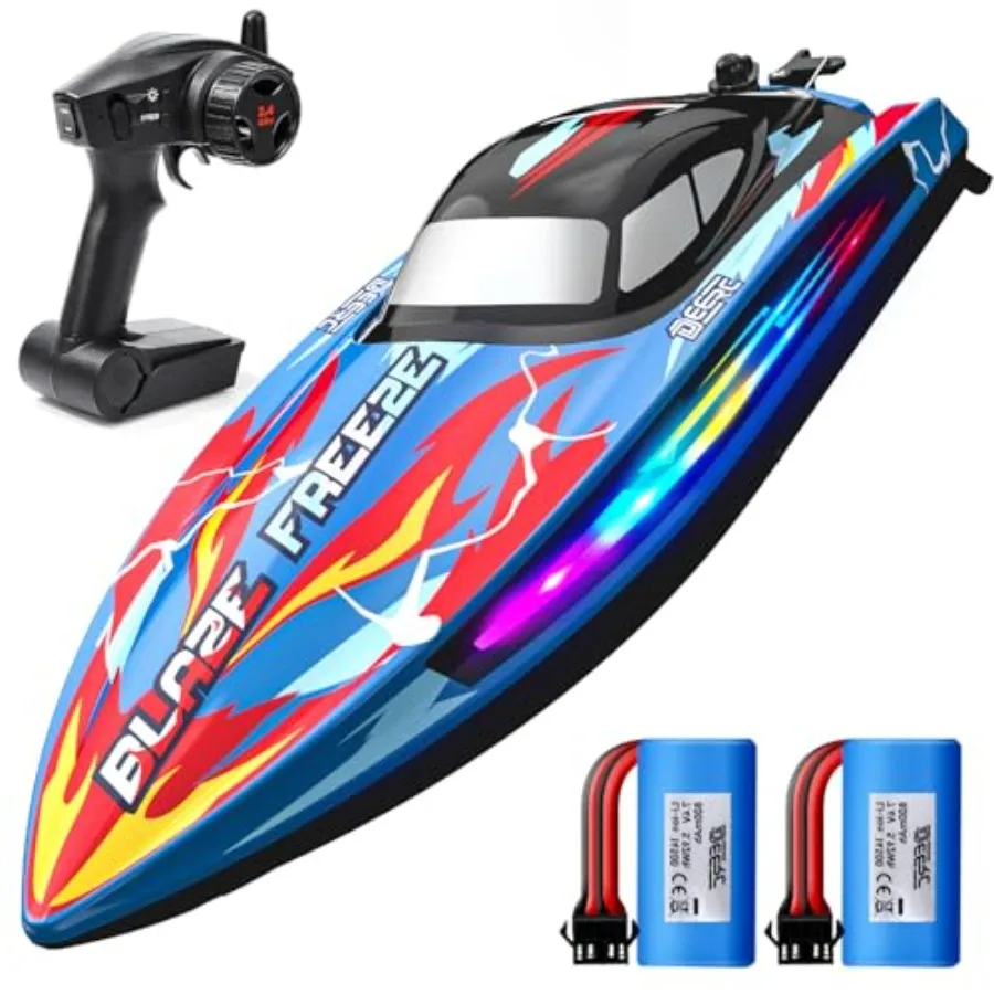Fast RC Boat for Pool and Lake, 20+MPH, 40+ Mins, 7 LED Light Modes, Self Righting Remote Control Racing Speed Boat for,2.4Ghz