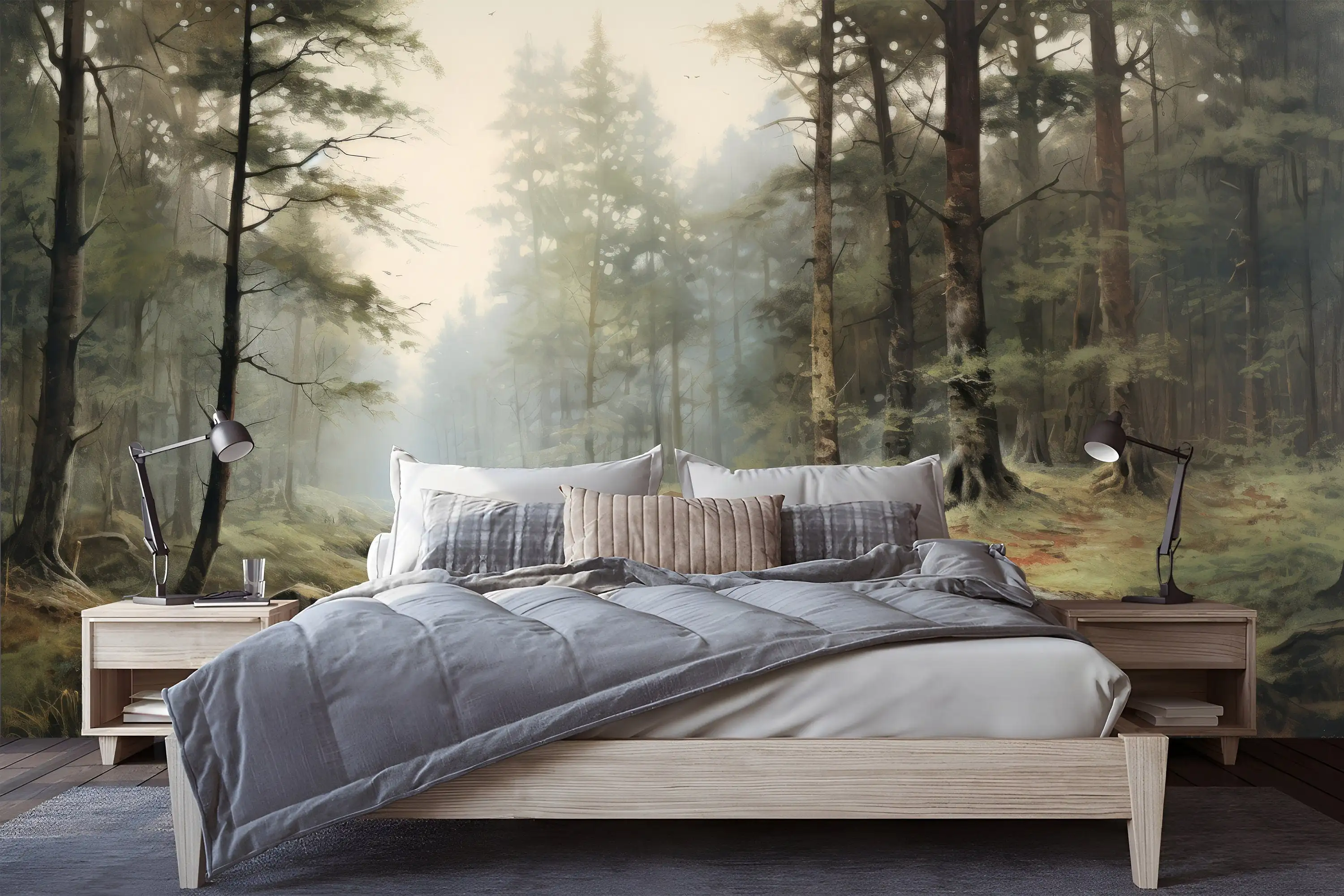 Customized size mural European cedar forest wallpaper home decoration living room bedroom wall birch tree mural wall painting