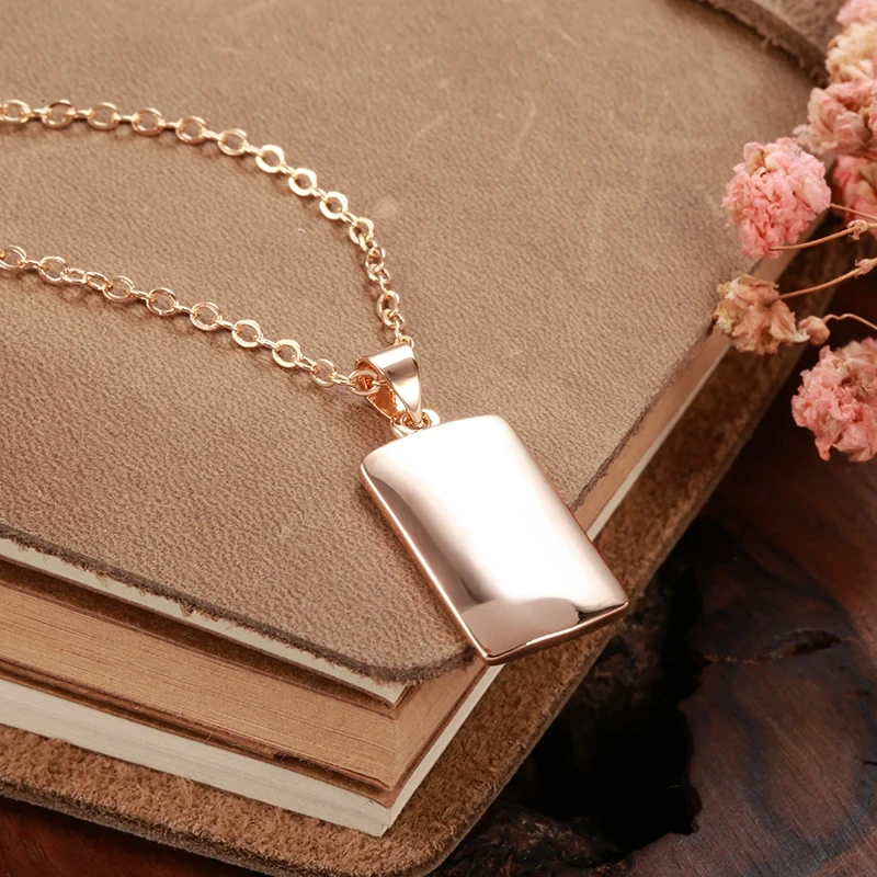 Kinel Hot Fashion Glossy Pendant Necklace For Women 585 Rose Gold Color Simple Square Pendant High Quality Daily Fine Jewelry