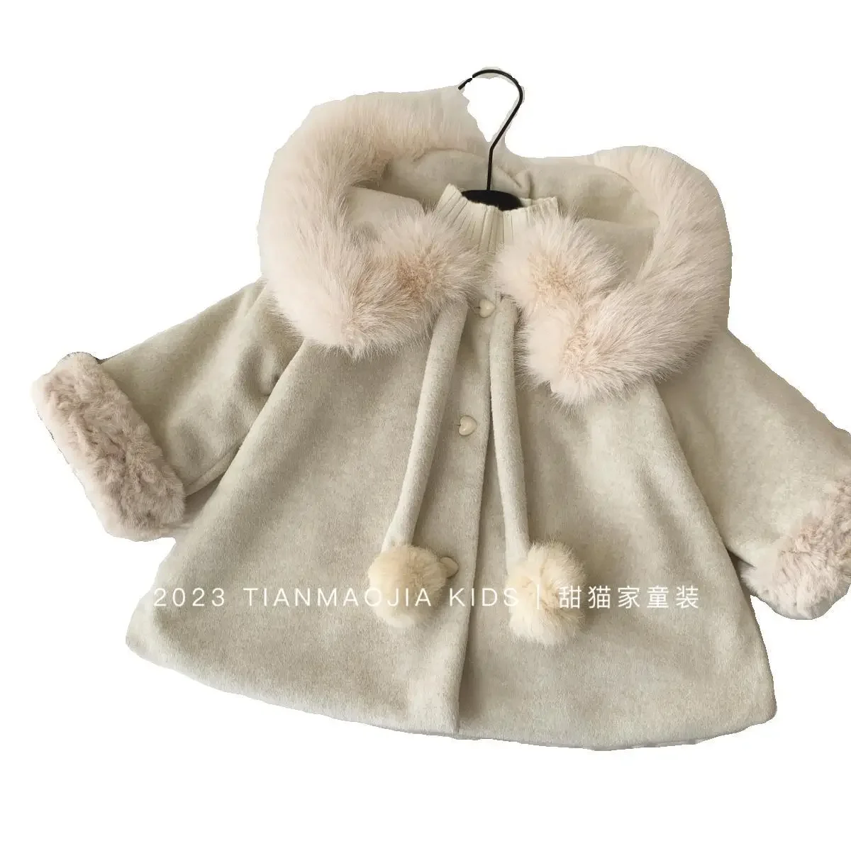 Korean Girls Winter New Fashionable Children Clothing Large Woolen Collar Coat Long Sleeved Woolen Coat for Girls Trendy