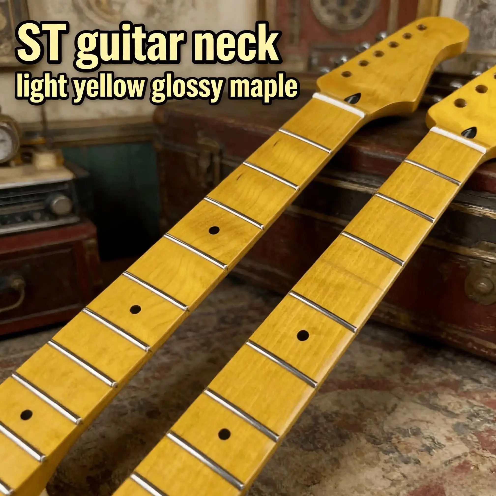 Manche de guitare ST jaune clair, éclatant, en érable, 22 frettes, 9,5 pouces, avec finition laquée brillante pour pièces de guitare personnalisées