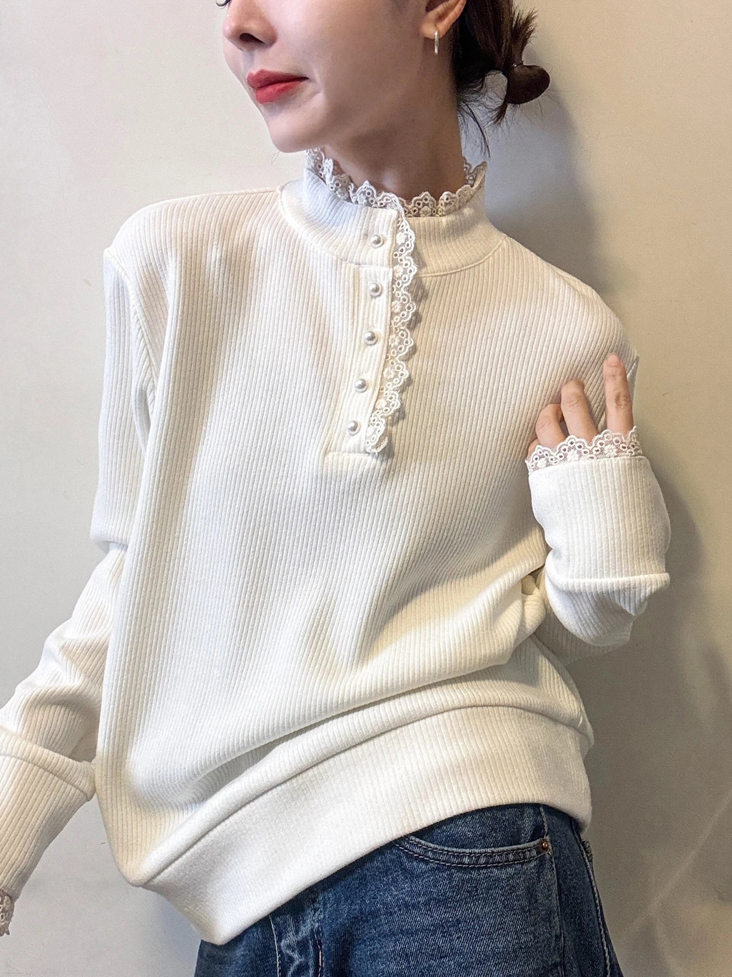 سترة محبوكة أنيقة غير رسمية صديقة للبشرة طويلة Sve كشكش Cisas سترة حمراء شتوية أنيقة فضفاضة تناسب الكورية Sle #3