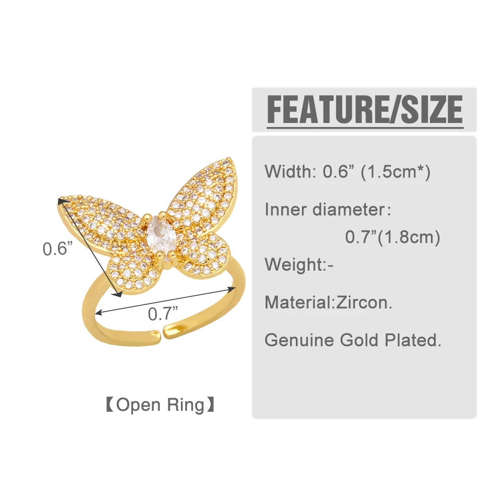 Clearance Star Heart Butterfly Rings for Women Copper Gold Plated Crystal Bear Open Ring Women Jewelry Bulk Promotion rigr19