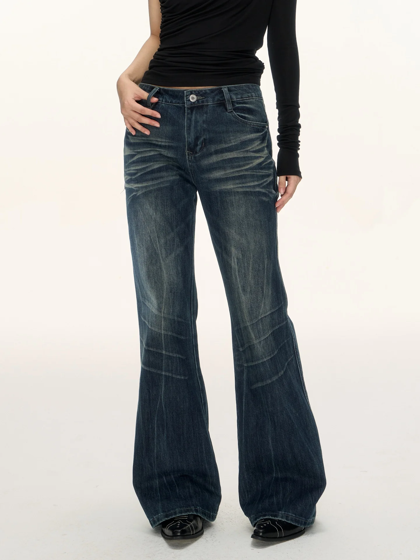 

Nova Giselle Women's Slim Fit Casual Jeans Spring Autumn High Waist Bell Bot Denim Pants High Waist Button Closure