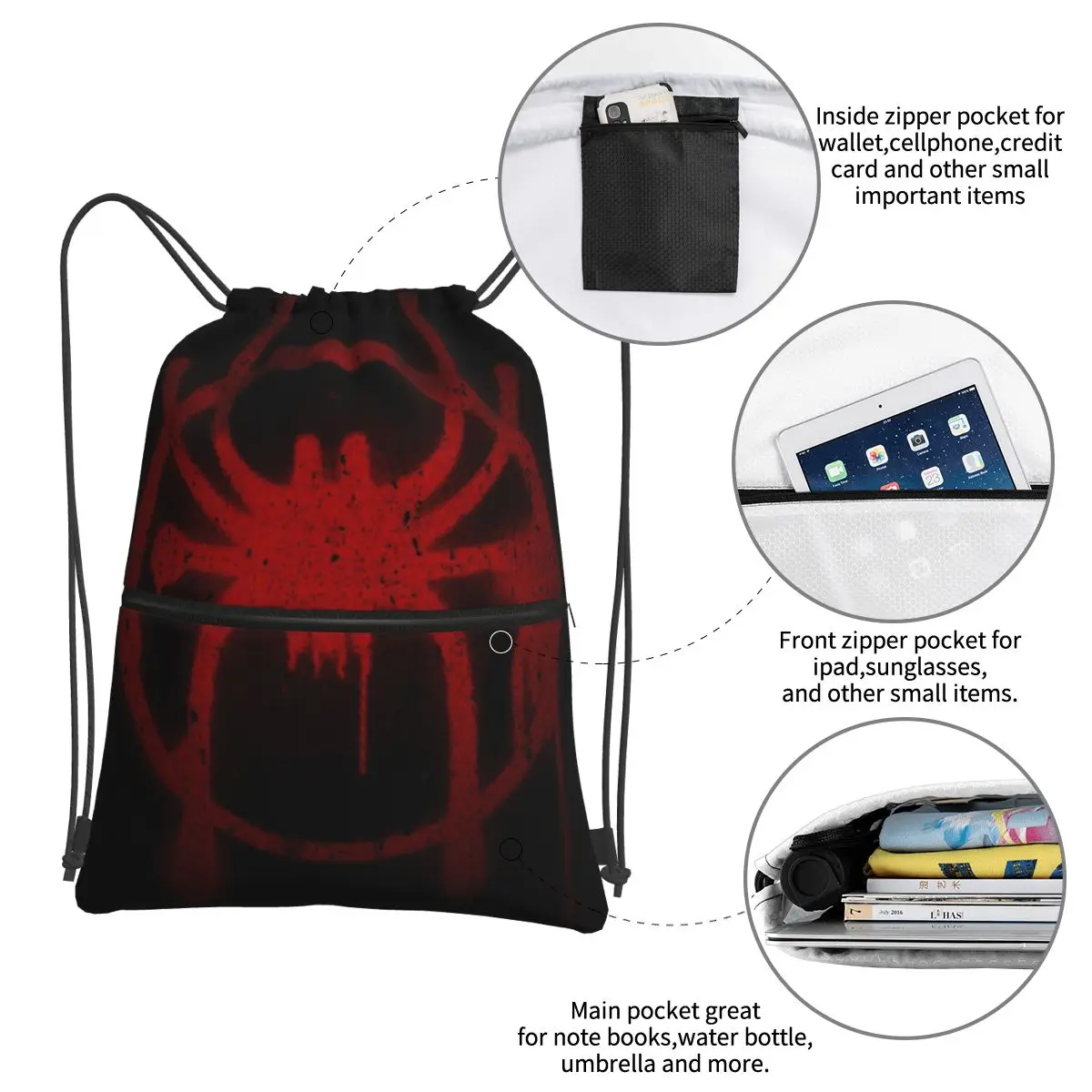 Miles Morales Spider Symbol Portable Backpacks Drawstring Bag Multi-function Drawstring Bundle Pocket Book Bags For Students