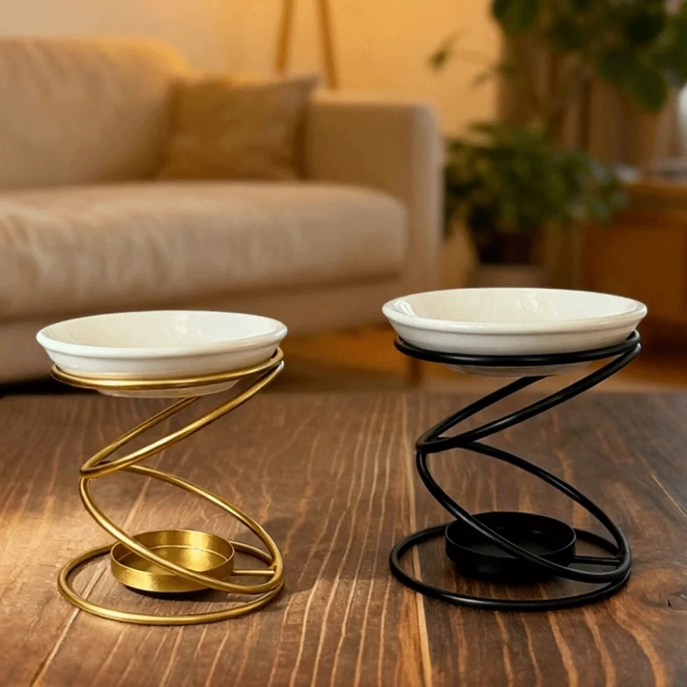Minimalist Essential Oil Burner Ceramic Bowl Iron Base Aromatherapy Candle Holder Portable Creative Wax Melt Burner Office