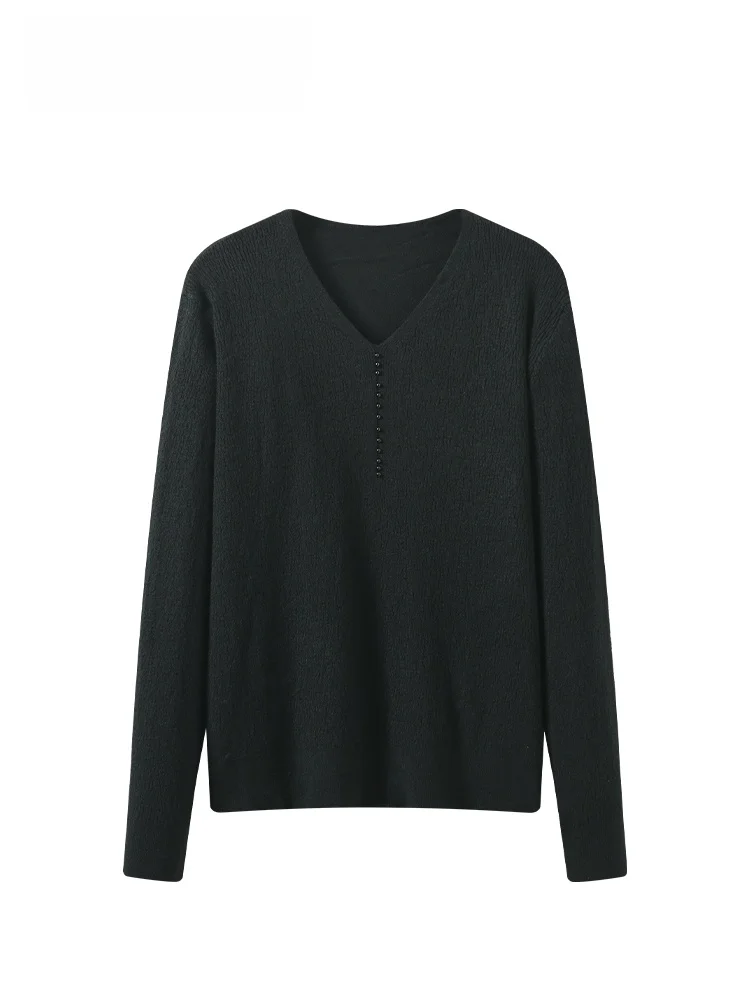 

plus Size Women's V-Ne Long Sve Knitwear Casual Sle Loose Fit Autumn Faion Meat Concealing Slimming Top