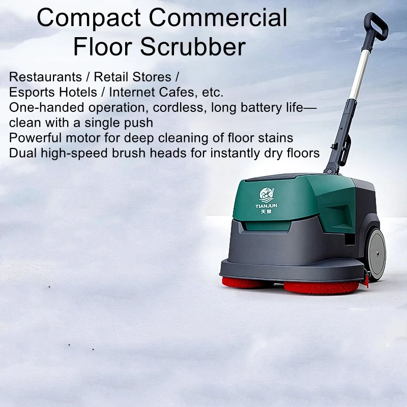 Compact Floor Scrubber and Mop Combo: Industrial Push-Type Floor Cleaning Machine for Workshops, Hotels, and Restaurants