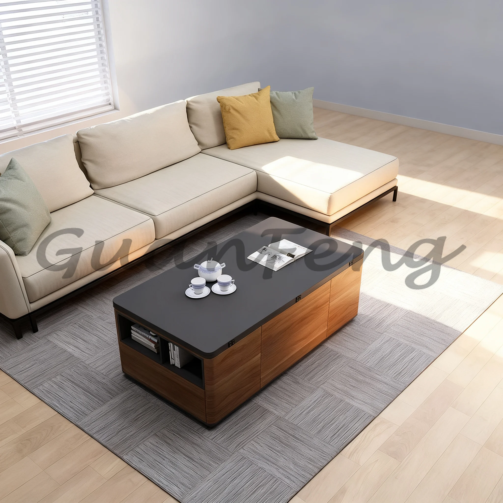 Multifunctional Nordic Lift Coffee Table, Folding Dual-purpose Table for Small Apartment, Simple Living Room Dining Furniture