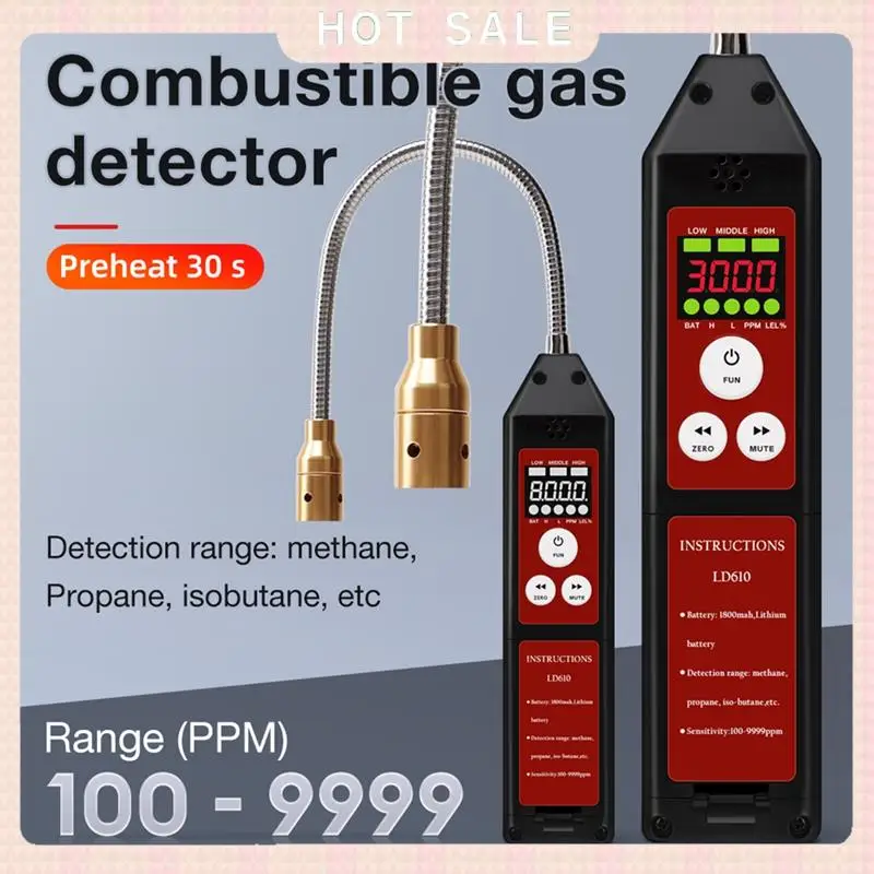 24-Hour Delivery LD610 Combustible Gas Leak Detector Sound Alarm Combustible Methane C4H10 H2 Gas Leak Tester 100-9999Ppm Gas Te