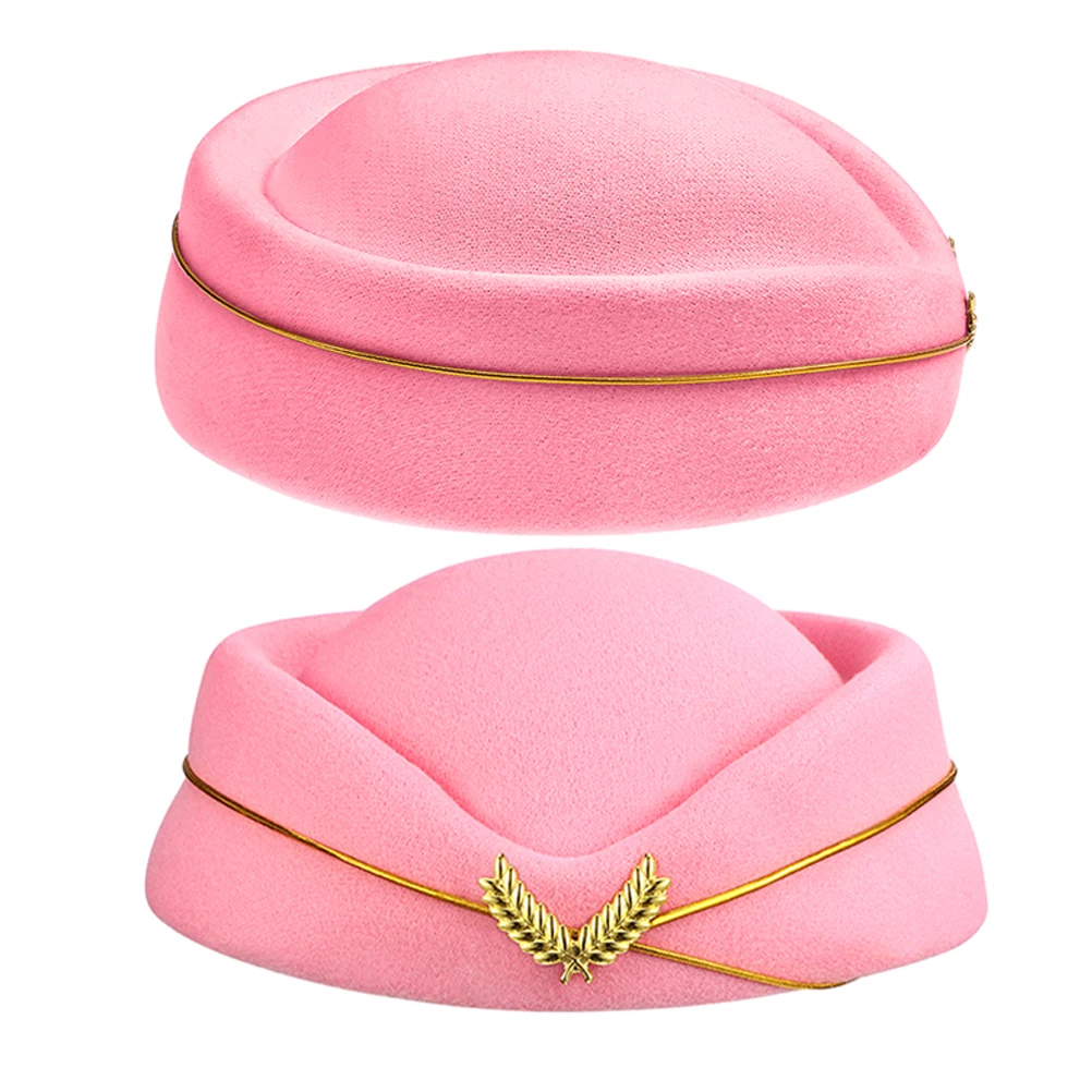 

2pcs Woolen Flight Attendant Hat Durable Felt Warm Elegant Design Comfortable Fit Stage Performance Airplane Costume Stewardess