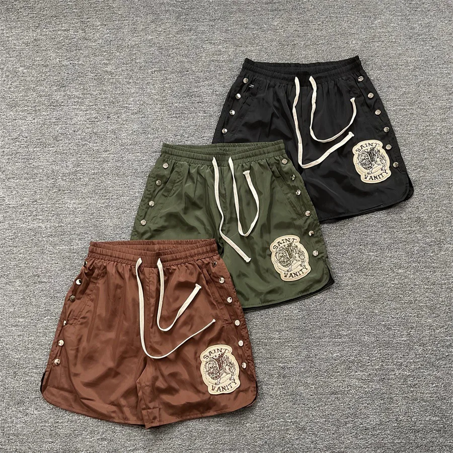 Summer Embroidered Sporty Weave Five-Quarter Loose High Street Rivet Shorts for Men And Women Casual Straight Leg Pants