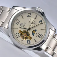Relojes Orient, camiseta nueva de alta calidad para hombre, reloj de pulsera de lujo totalmente de acero mecánico automático ahuecado para negocios