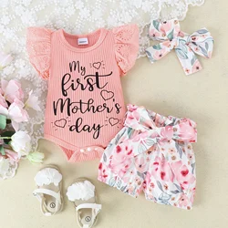 3PCS Summer 0-1 Year Old Cute Fashion Trend Comfortable Soft Baby Universal Mybieetmothe&Ay Printed Clear Pink Set