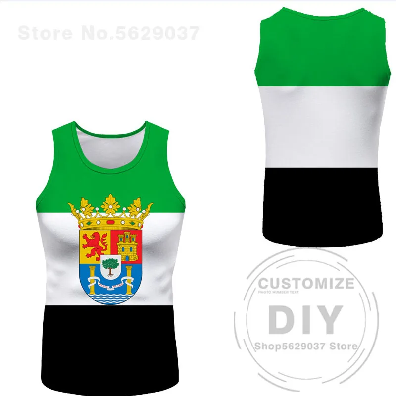 Extremadura Sleeveless Free Custom Made Name Merida Vest T-shirt Print Flag Word Plasencia Caceres Badajoz Espana Spanish Shirt