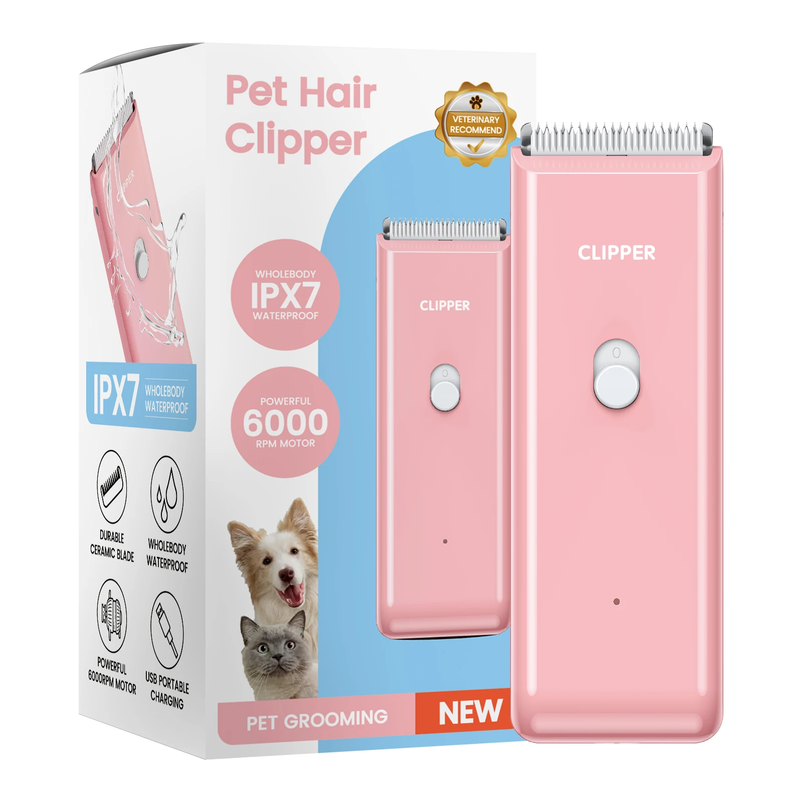 HTMCK Waterproof Silent Pet Hair Clipper, Rechargeable Grooming Trimmer for Dogs and Cats gallery 4
