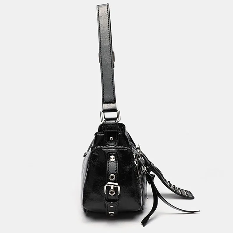 Y2k Punk Vintage Shoulder Purse Women Leather Gothic Rivet Handbag