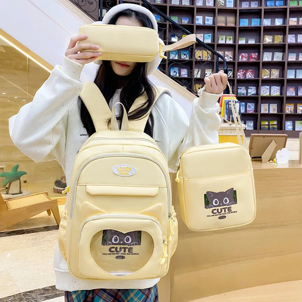 Zaino scolastico trasparente in nylon da 3 pezzi/set Studenti impermeabili di grande capacità Ita-bag Astuccio per matite Conservazione di articoli di cancelleria