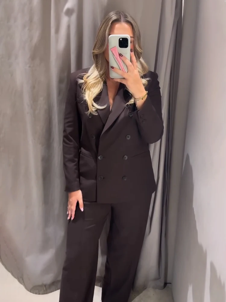 

HH 2026 Осенне-зимний женский костюм с длинными рукавами, комплект из 2 предметов: элегантный и теплый топ + удобные брюки с прямыми штанинами