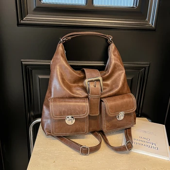 2024 Winter heißer Verkauf Maillard-Stil Retro-Stil kleine Tasche würziges Mädchen Y2K Wasteland-Stil Vintage Leder Schulter Achseltasche