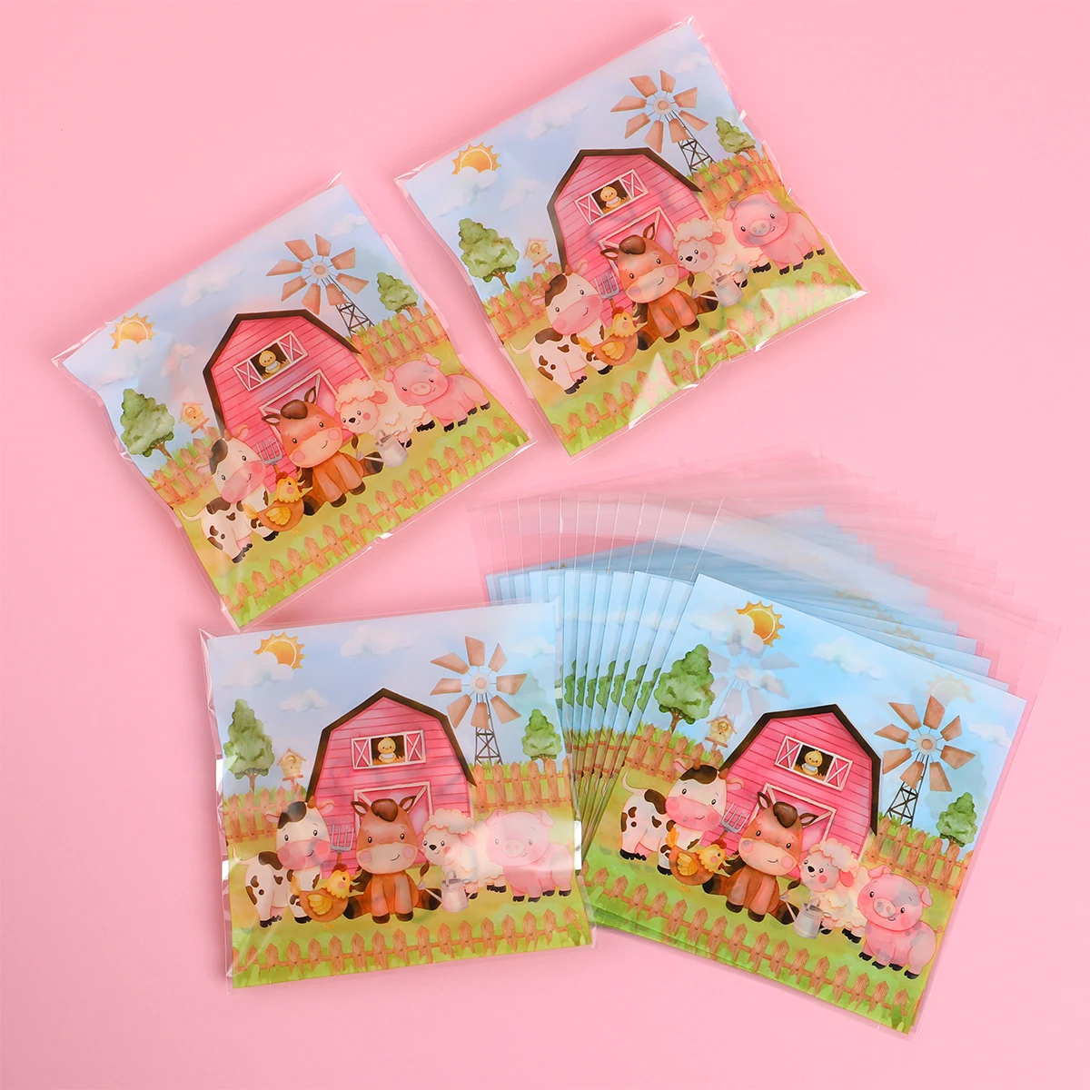 50pcs Farm Party Gift Bags Candy Biscuit Packing Bag Farm Theme Bag Birthday Party Decor Kids Girl Birthday Supplies Party Decor