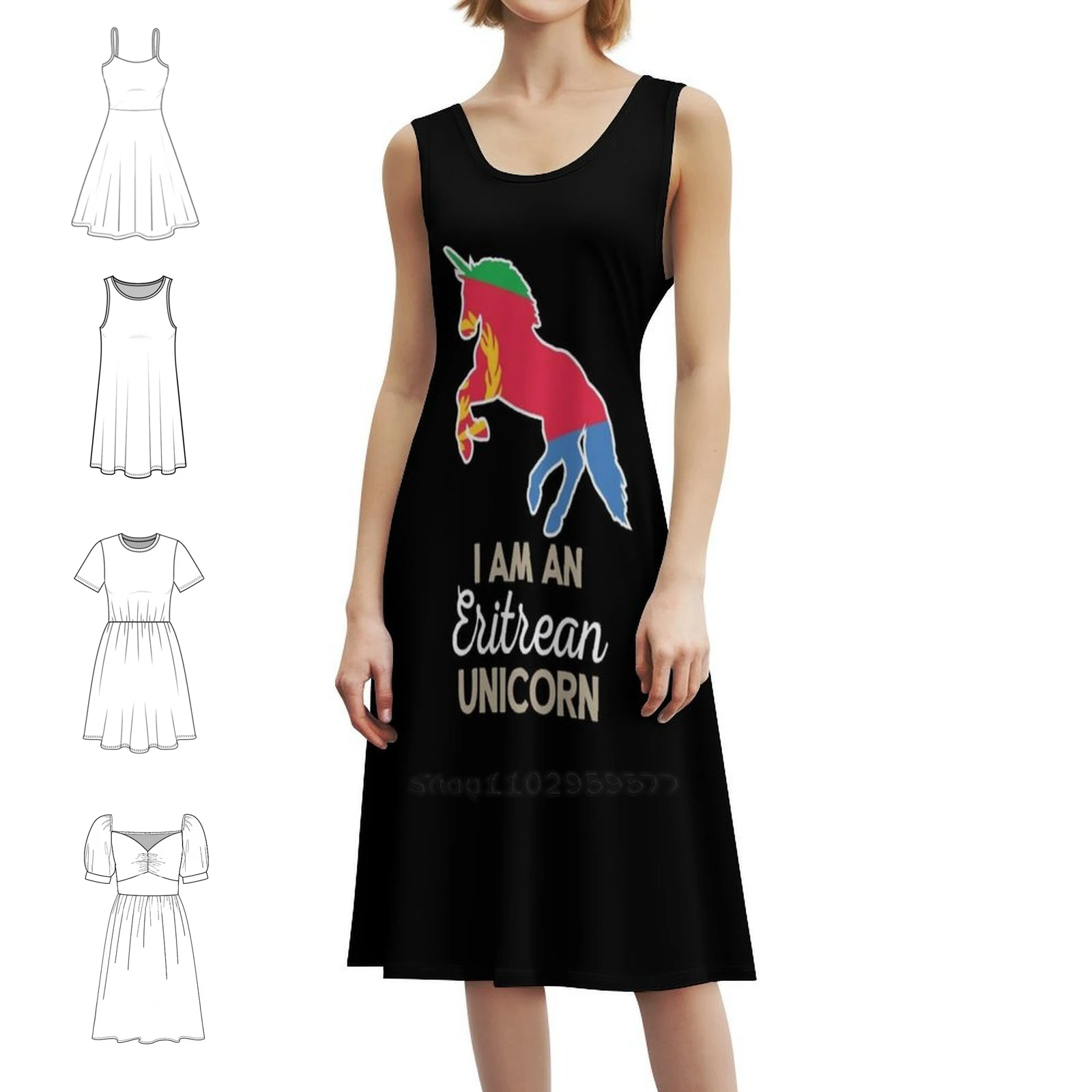 

Флаг Эритреи, богемное платье без рукавов с единорогом Эритреи, пляжное праздничное платье с несколькими принтами, силуэт единорога, флаг Эритреи