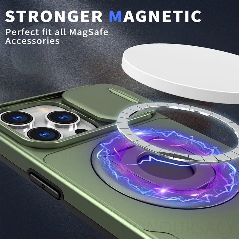 Luksusowe etui na telefon z magnetycznym mocowaniem do iPhone'a 15 14 13 12 11 Pro Max 16 Plus 17 Air z ochroną aparatu i wysuwanym uchwytem.