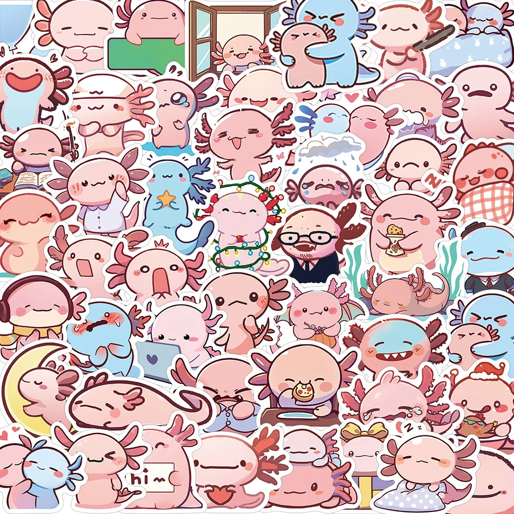 10/30/50pcs 재미 있은 Axolotl 만화 동물 스티커 귀여운 장식 전사 술 DIY 물병 전화 가방 Kawaii 스티커 어린이 장난감
